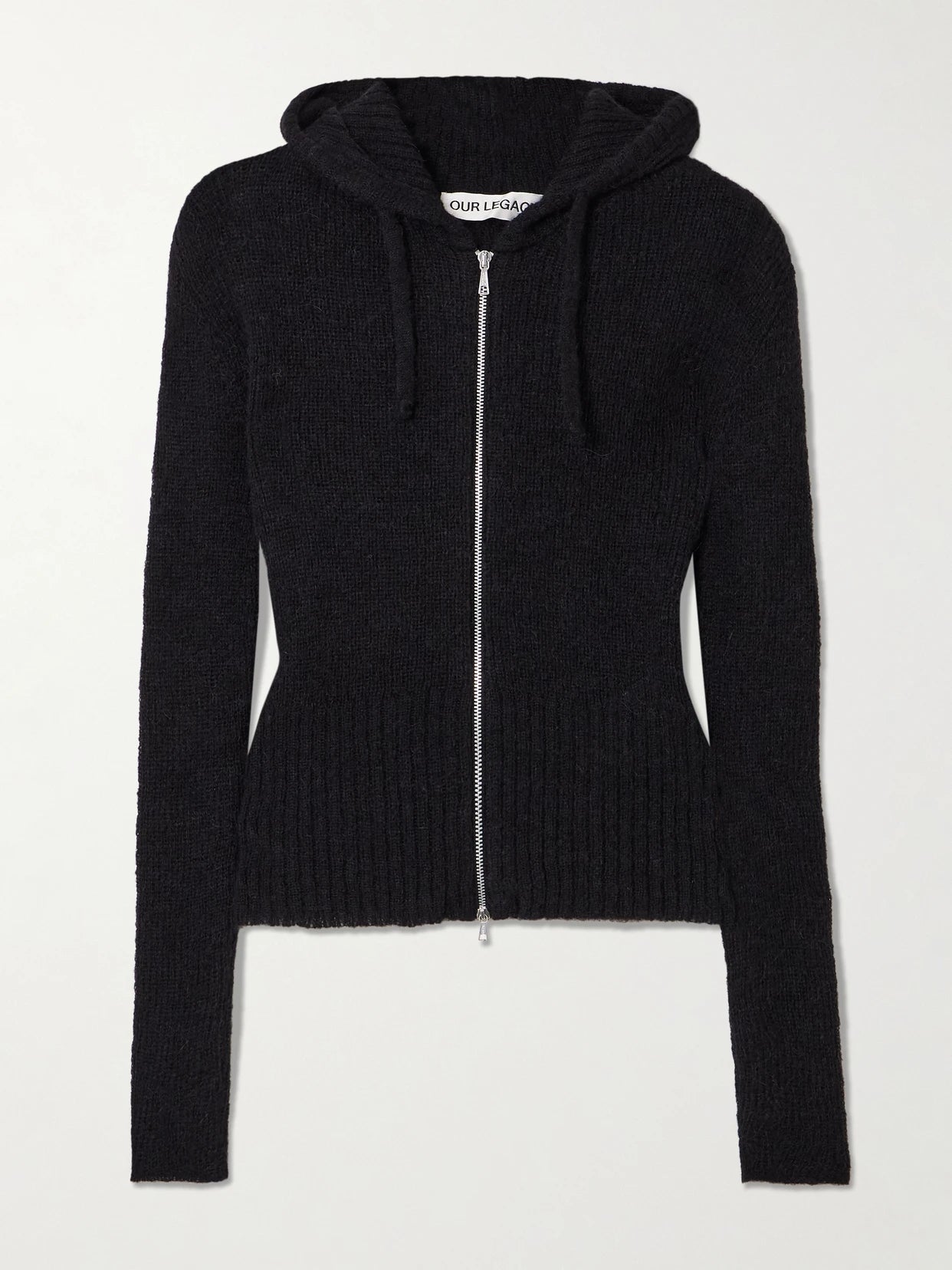 Compact Hooded Ribbed Brushed Alpaca-blend Cardigan