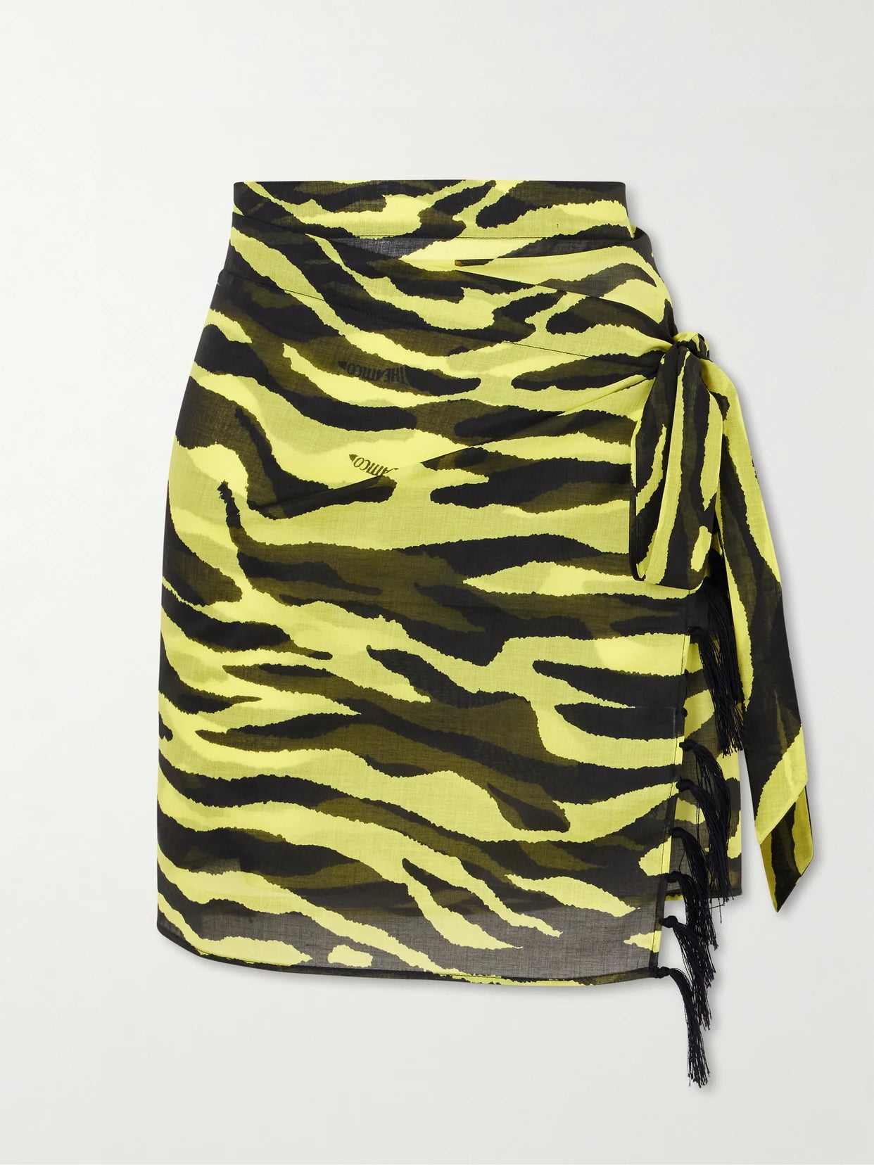 Image of Swimwear. Product name - Tasseled Zebra-print Cotton-voile Pareo in Yellow colour by brand - The Attico