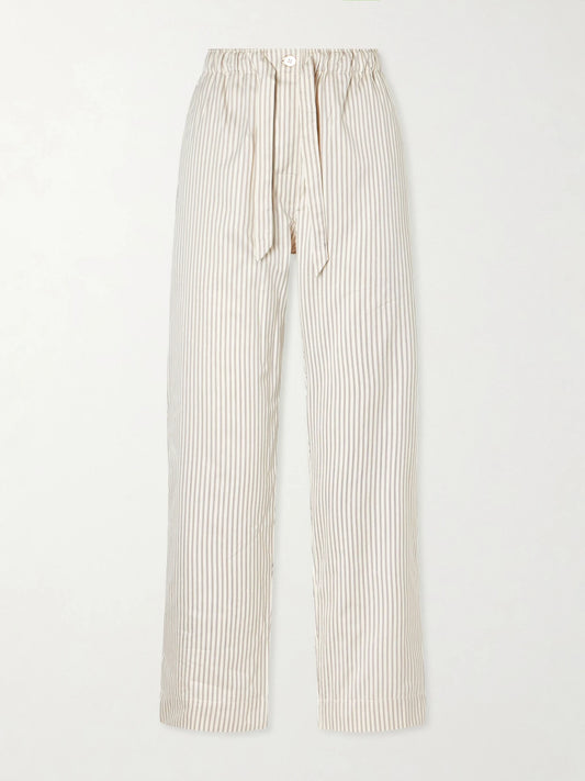 Image of Lingerie. Product name - Sateen Striped Organic Cotton-poplin Pajama Pants in Unknown colour by brand - TEKLA