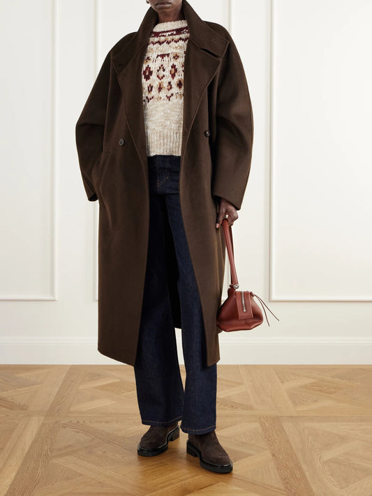 Image of a model wearing Outerwear. Product name - Lizzy Fair Isle Sweater in Cream, Multi colour by brand - Proenza Schouler White Label