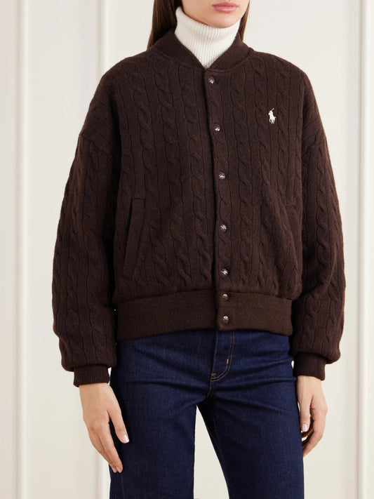 Polo Ralph Lauren Logo-embroidered Cable-knit Wool And Cashmere-blend Bomber Jacket