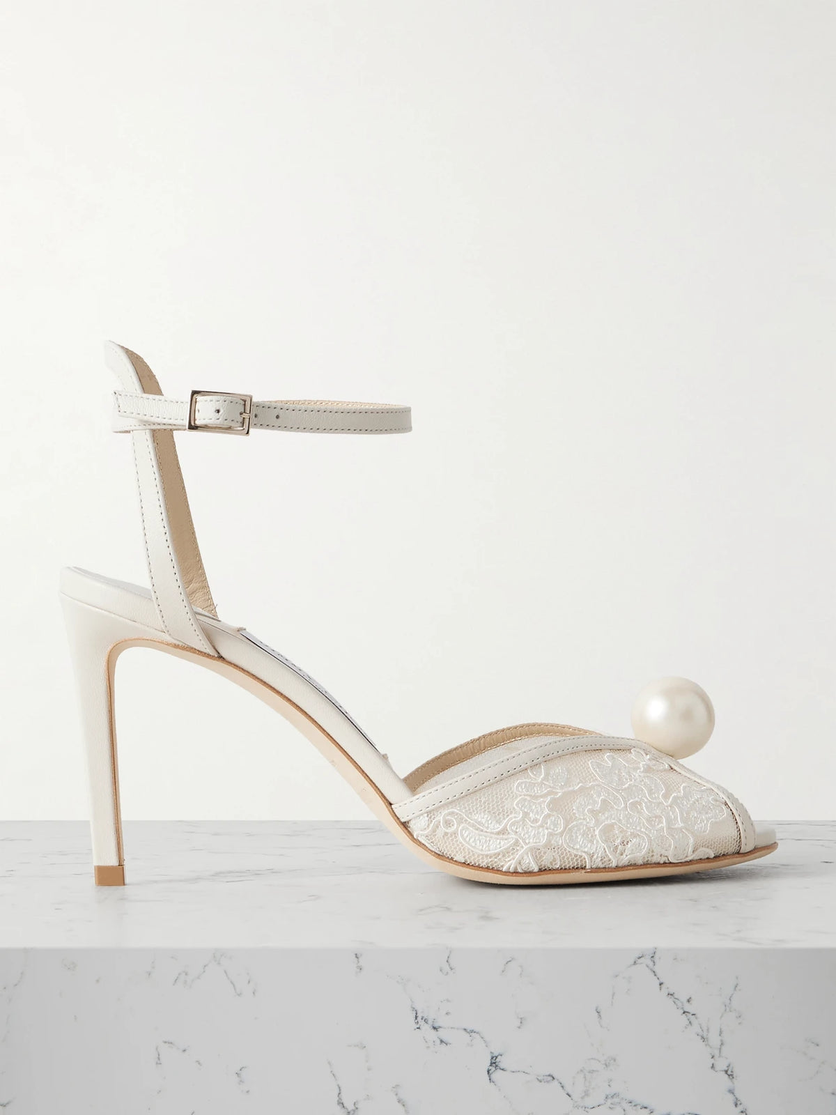 Sacora 85 Embellished Leather-trimmed Lace Sandals