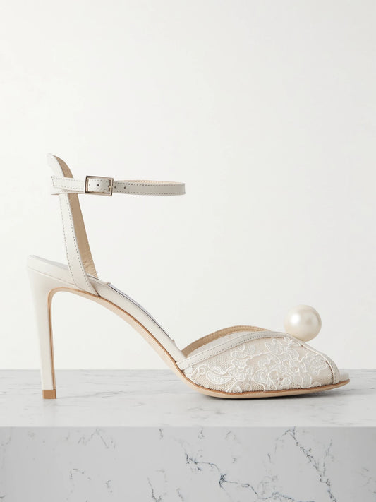Sacora 85 Embellished Leather-trimmed Lace Sandals