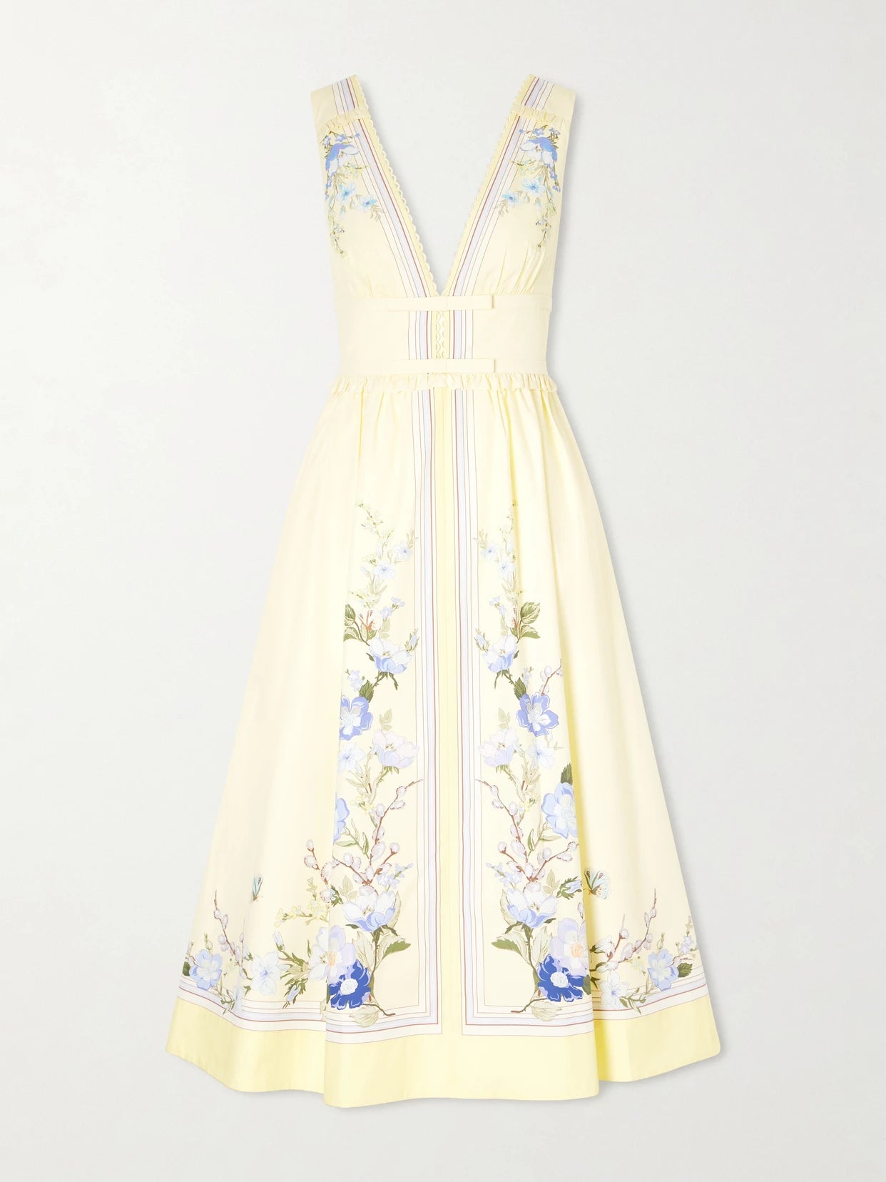 Image of Dresses. Product name - Bow-detailed Floral-print Cotton Midi Dress in Yellow colour by brand - Self-Portrait