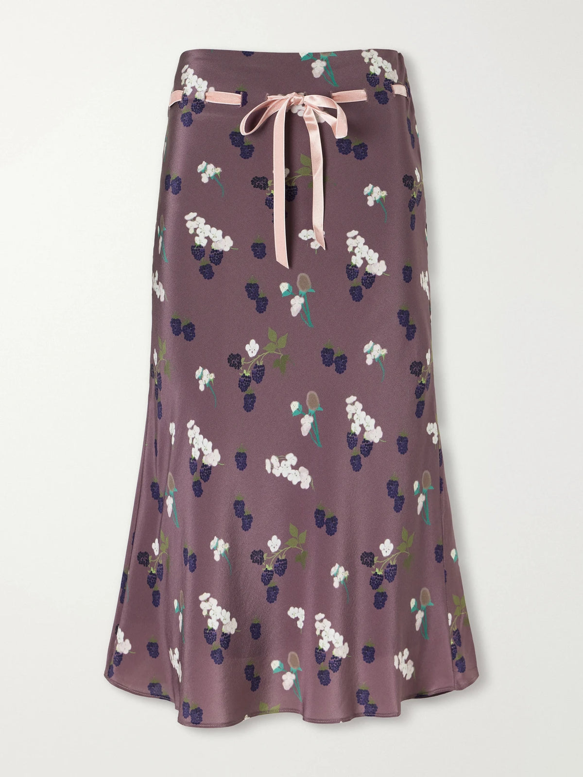 BERNADETTE Camille Floral-print Velvet-trimmed Silk-habotai Drawstring Midi Skirt