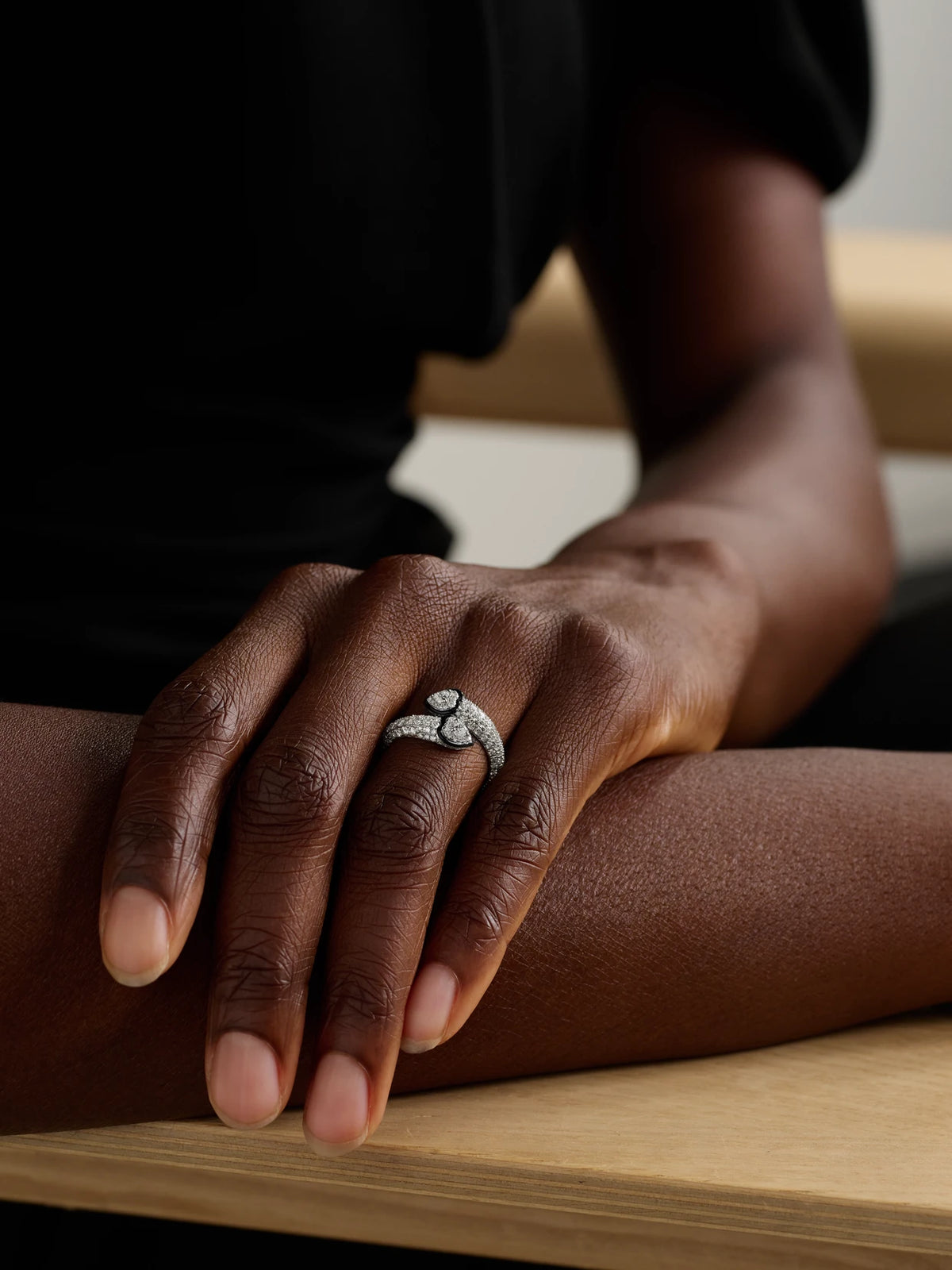 Image of Rings. Product name - Double Crush 18-karat White Gold, Diamond And Enamel Ring in Multi colour by brand - Kamyen