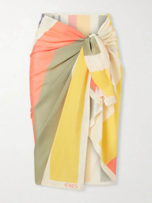 Image of Swimwear. Product name - Croquant Striped Cotton And Silk-blend Sarong in Multi colour by brand - Eres