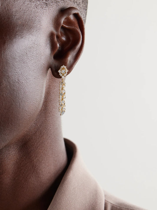 Image of Earrings. Product name - La Fantasie 18-karat Gold Diamond Earrings in Multi colour by brand - Suzanne Kalan