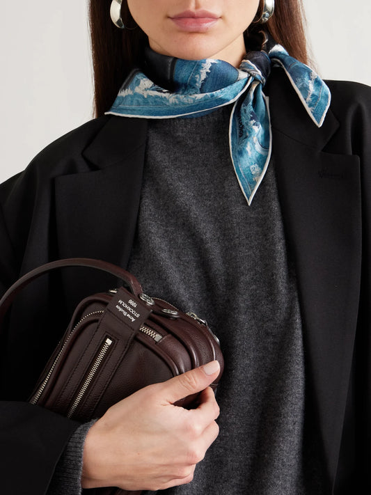 Image of Scarves & Shawls. Product name - Printed Silk Scarf in Black colour by brand - Acne Studios