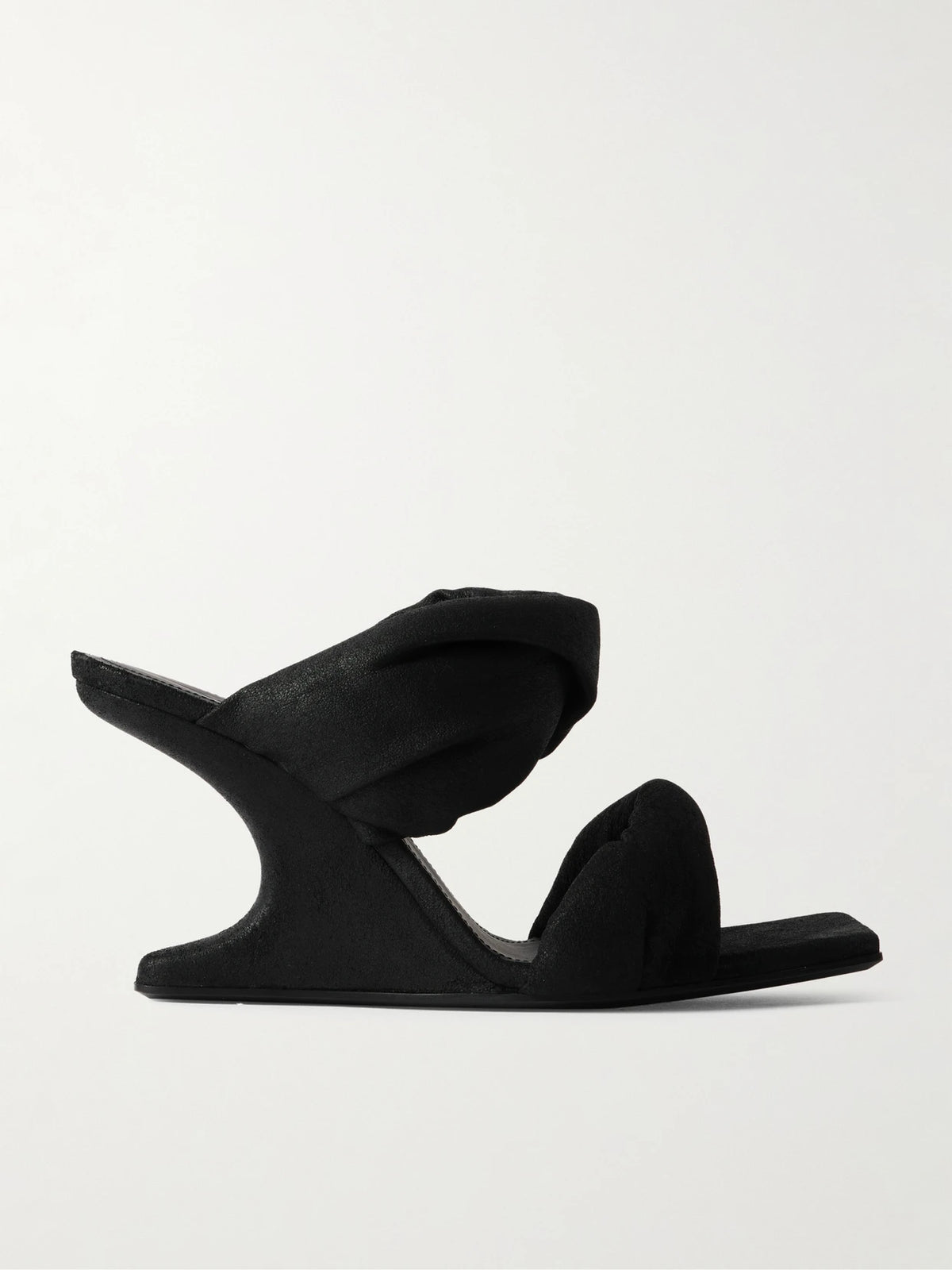 Twisted Cantilever Suede Wedge Mules