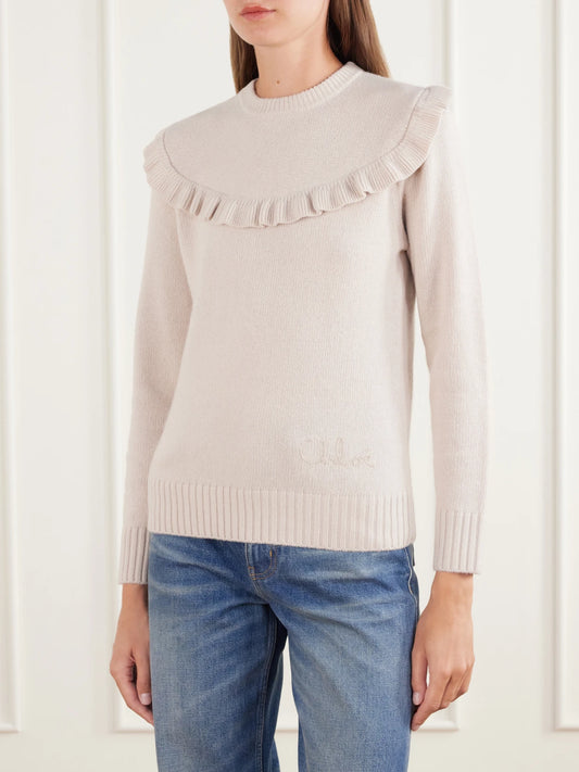 Chloé Ruffled-trimmed Wool And Cashmere-blend Sweater