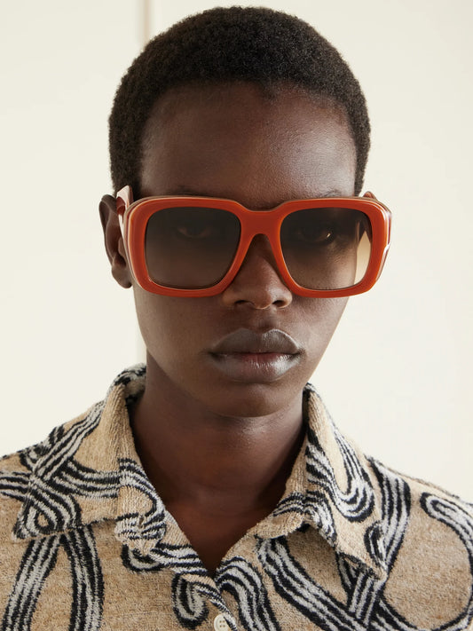 Image of Sunglasses. Product name - + Paula's Ibiza Square-frame Acetate Sunglasses in Brick colour by brand - Loewe