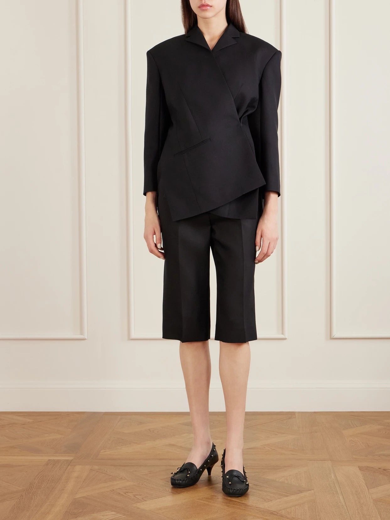Image of Coats & Jackets. Product name - Palto Wool And Silk-blend Cady Blazer in Black colour by brand - KHAITE