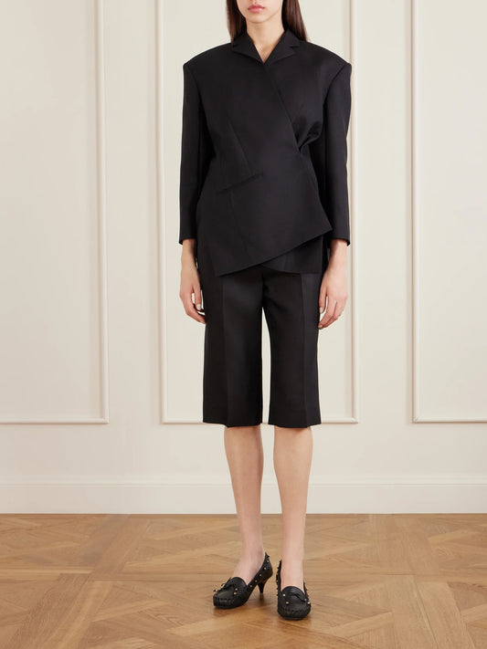 Image of Coats & Jackets. Product name - Palto Wool And Silk-blend Cady Blazer in Black colour by brand - KHAITE