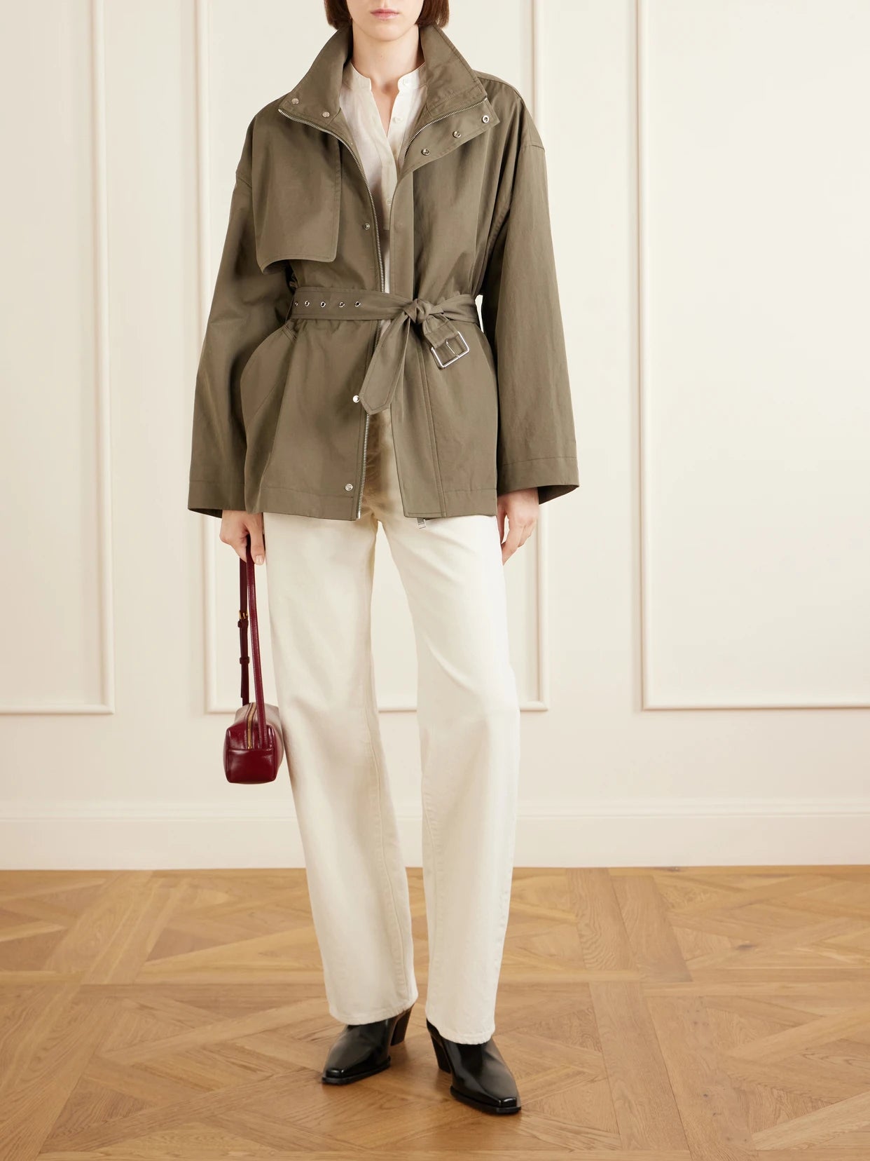 Image of Coats & Jackets. Product name - The Short Field Belted Cotton-twill Jacket in Green colour by brand - FRAME