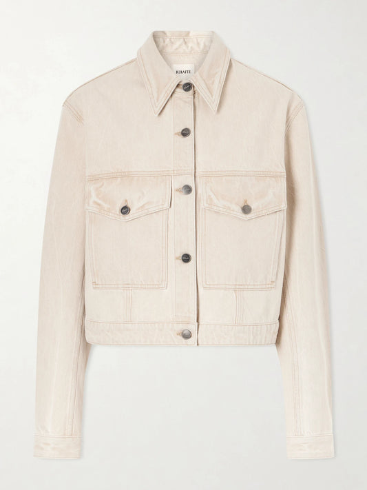 Image of Coats & Jackets. Product name - Tomer Denim Jacket in Beige colour by brand - KHAITE