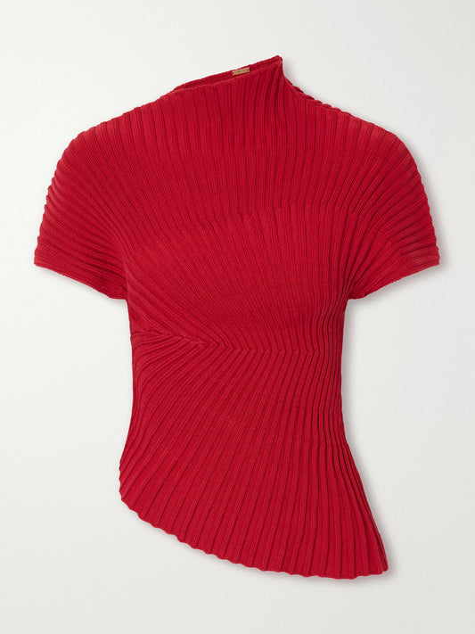 Cult Gaia Annemie Asymmetric Rib-knitted Cotton Top