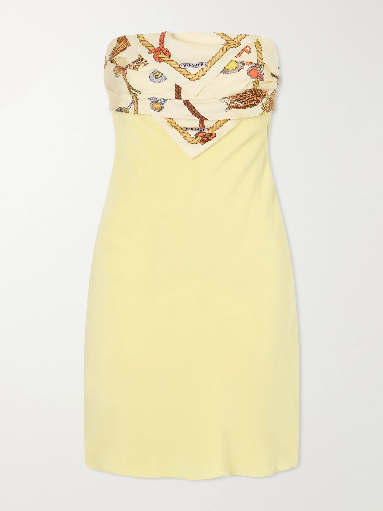 Strapless Printed Twill-trimmed Silk-crepe Mini Dress