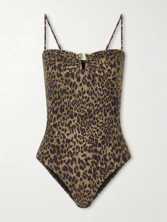 Image of Swimwear. Product name - Embellished Leopard-print Swimsuit in Leopard print colour by brand - Nili Lotan