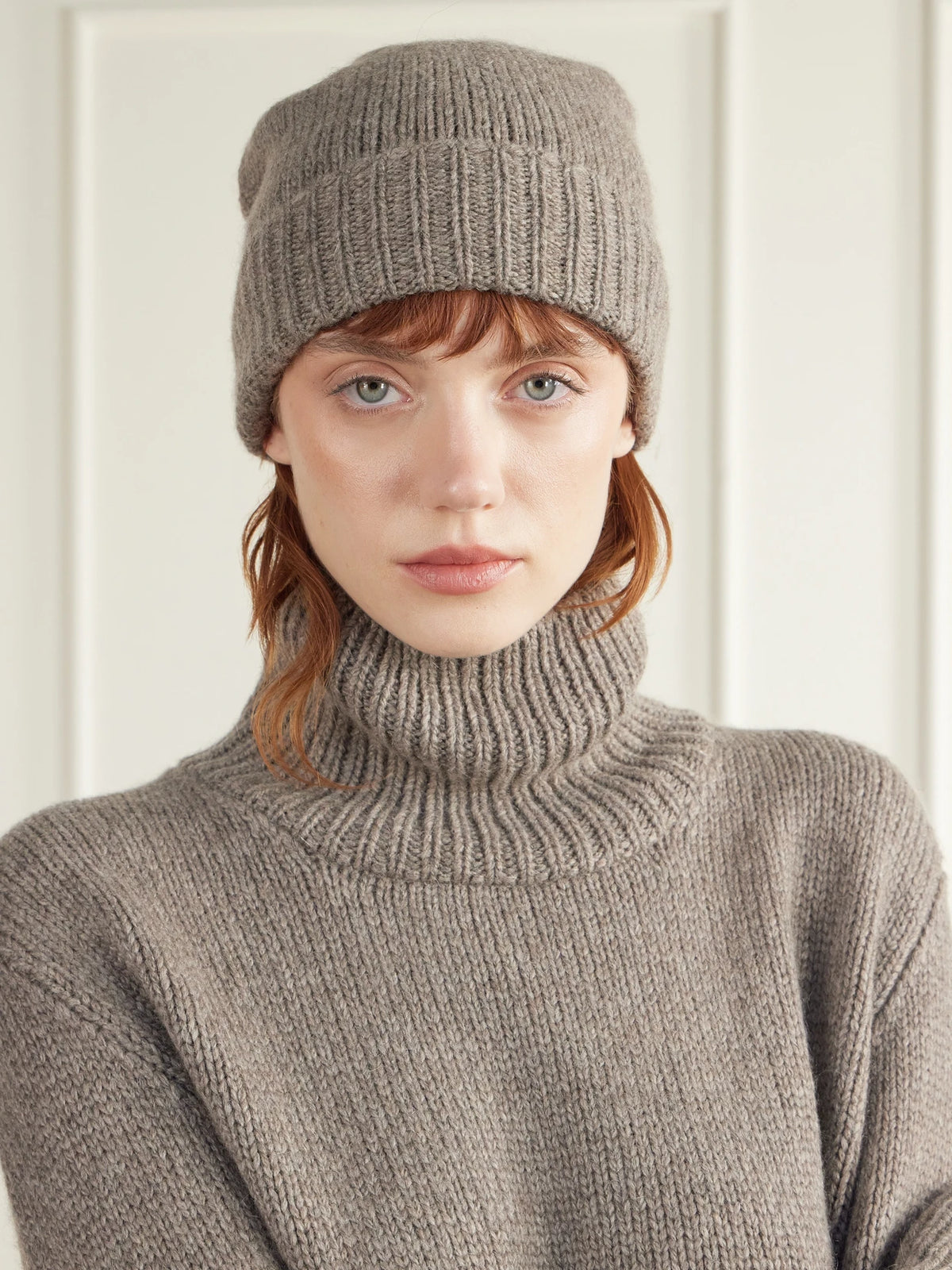 Image of Hats. Product name - Pavir Cashmere Beanie in Taupe, Black colour by brand - The Row