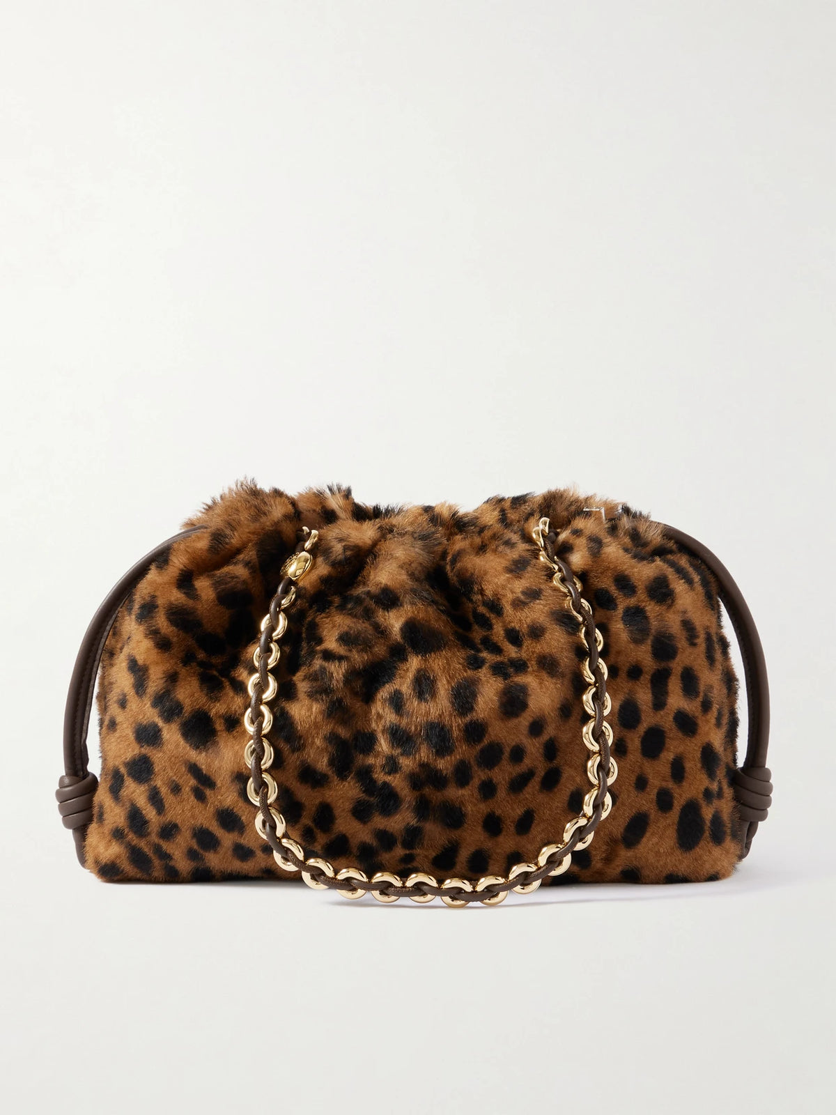 Flamenco Medium Leather-trimmed Leopard-print Shearling Clutch