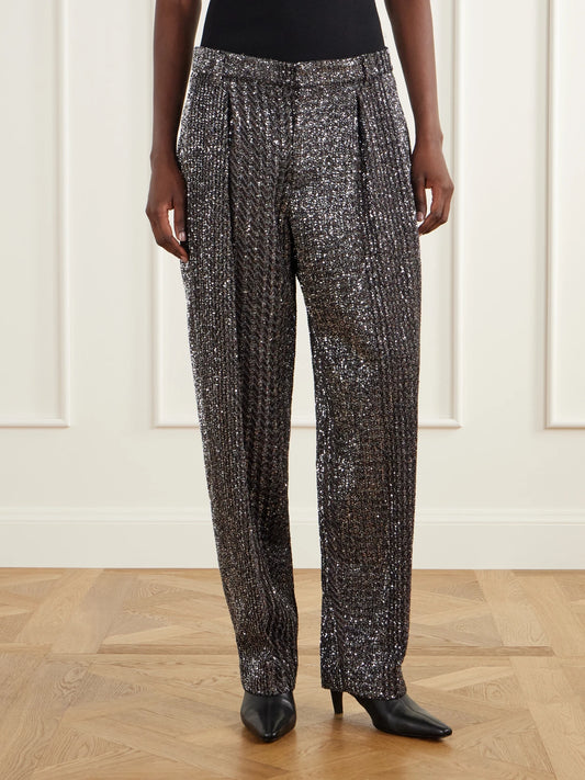Missoni Pleated Sequined Metallic Crochet-knit Straight-leg Pants