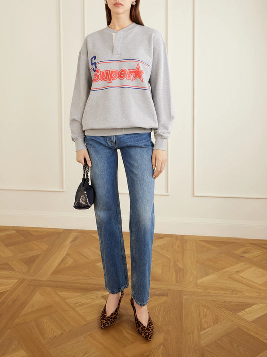 Image of Sleepwear & Loungewear. Product name - Superstar Logo-printed Cotton-jersey Sweatshirt in Gray colour by brand - Stella McCartney