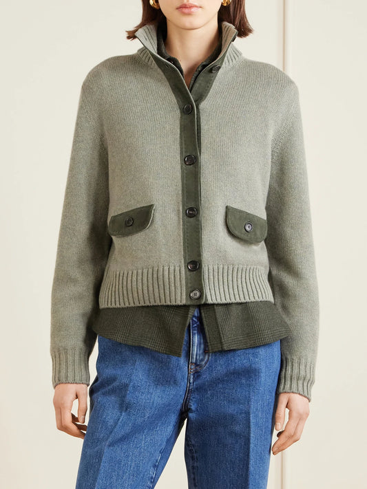 Parksville Suede-trimmed Cashmere Cardigan