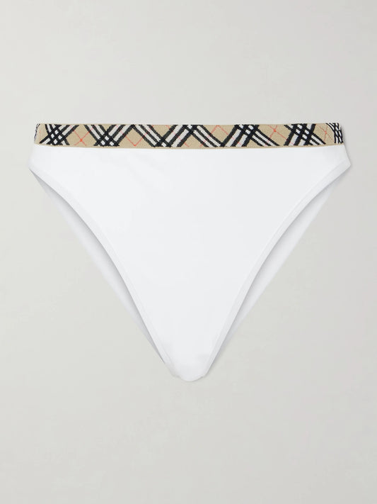 Image of Swimwear. Product name - Samphire Checked Bikini Bottom in White colour by brand - Burberry