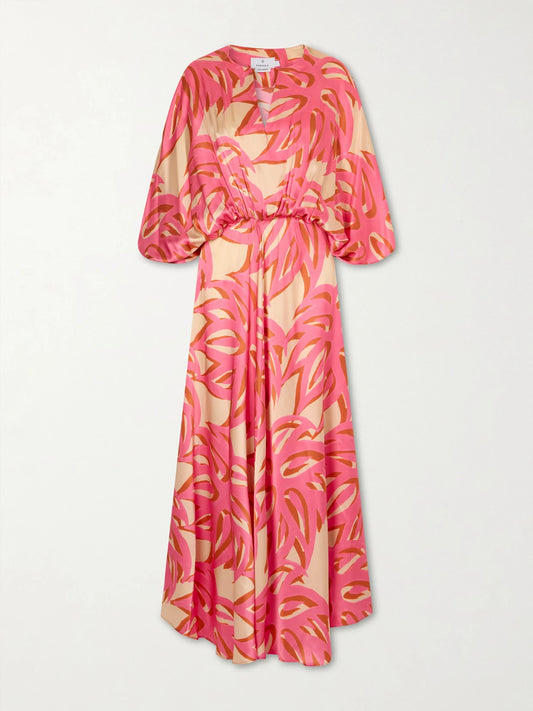 Image of Dresses. Product name - Ismene Printed Silk-satin Maxi Dress in Pink colour by brand - Themis Z