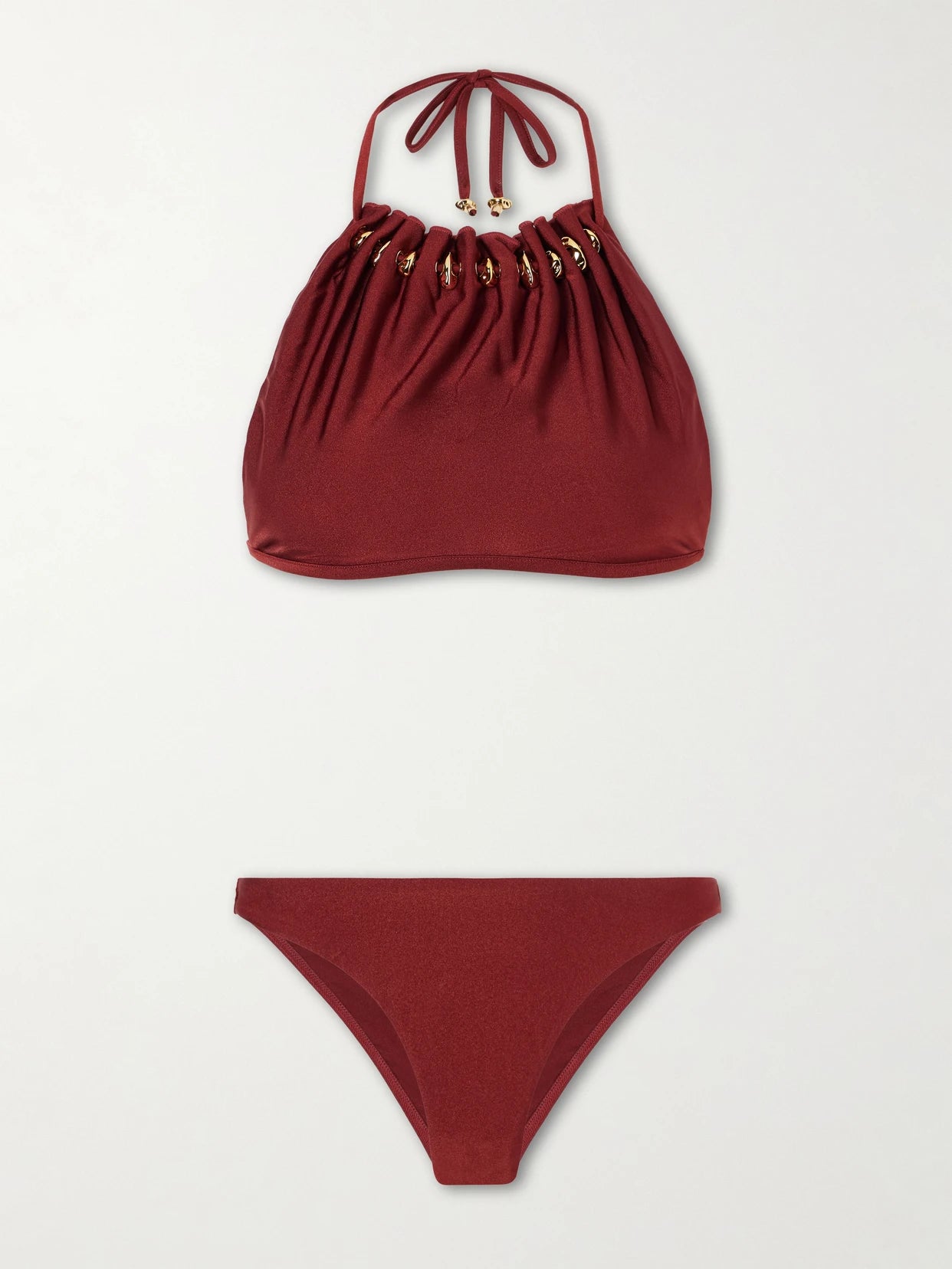 Image of Swimwear. Product name - Aster Embellished Bikini in Merlot colour by brand - Zimmermann