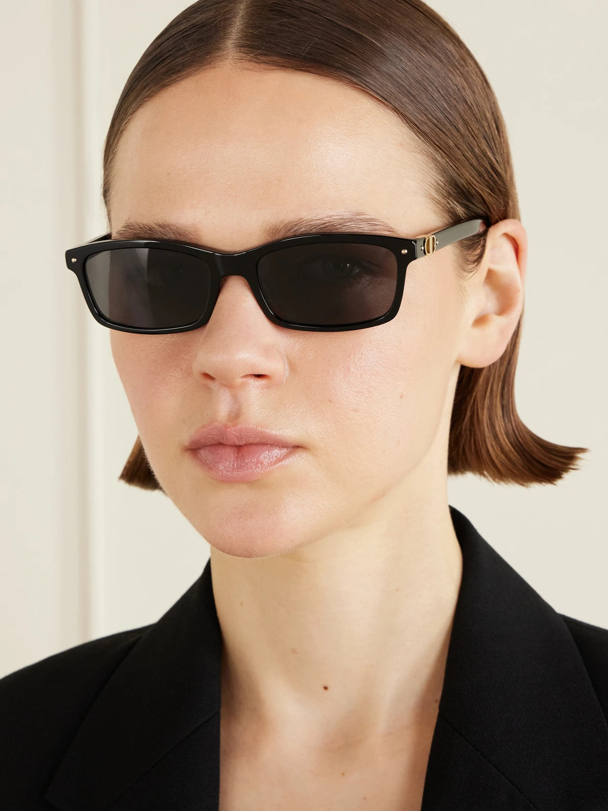 Image of Sunglasses. Product name - Petit Cd S1i Rectangular-frame Acetate Sunglasses in Black colour by brand - DIOR Eyewear