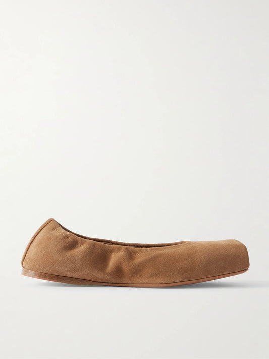 Leather-trimmed Suede Ballet Flats