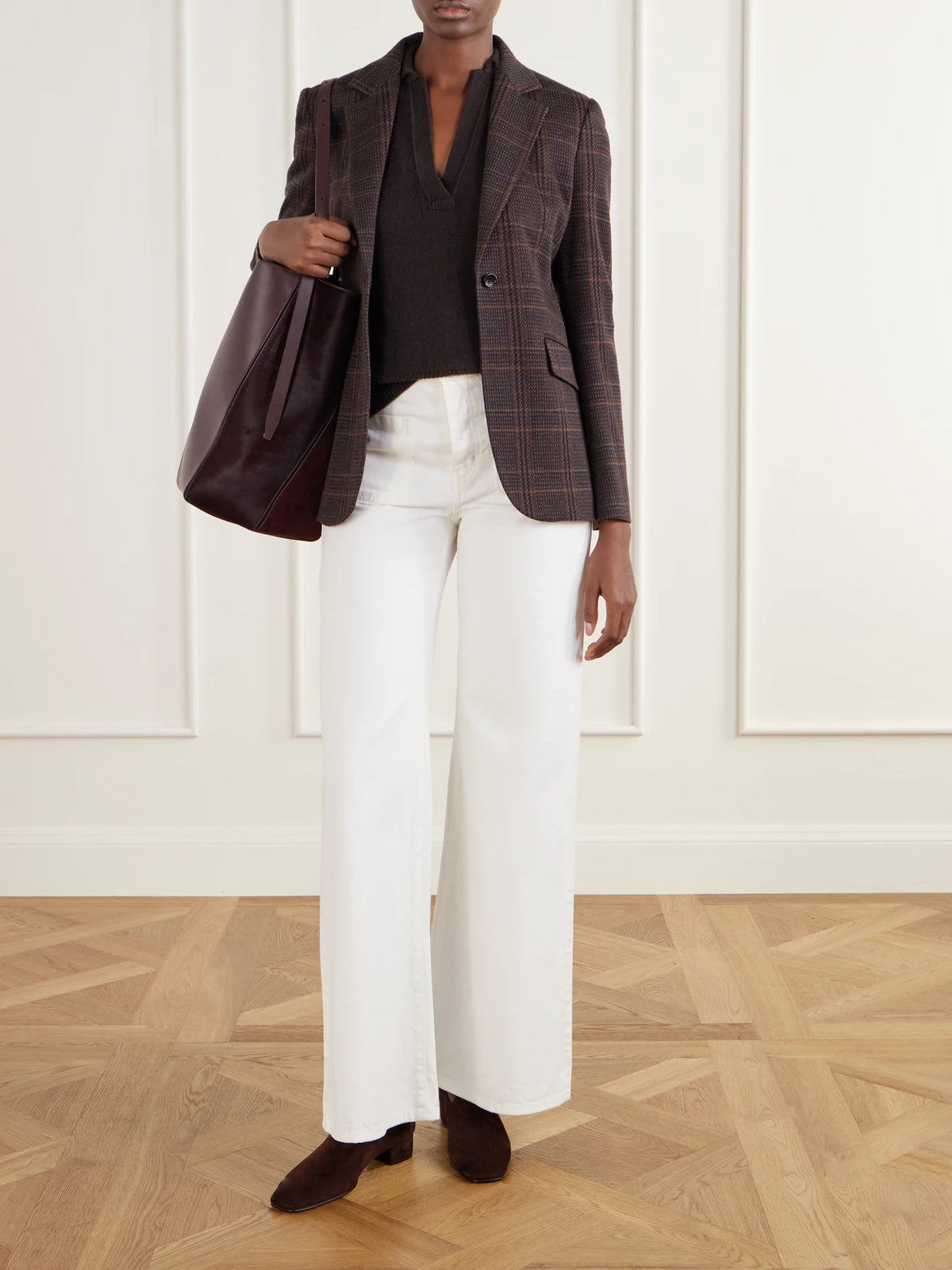 Image of Coats & Jackets. Product name - Abate Prince Of Wales Checked Wool And Cotton-blend Blazer in Brown colour by brand - Max Mara
