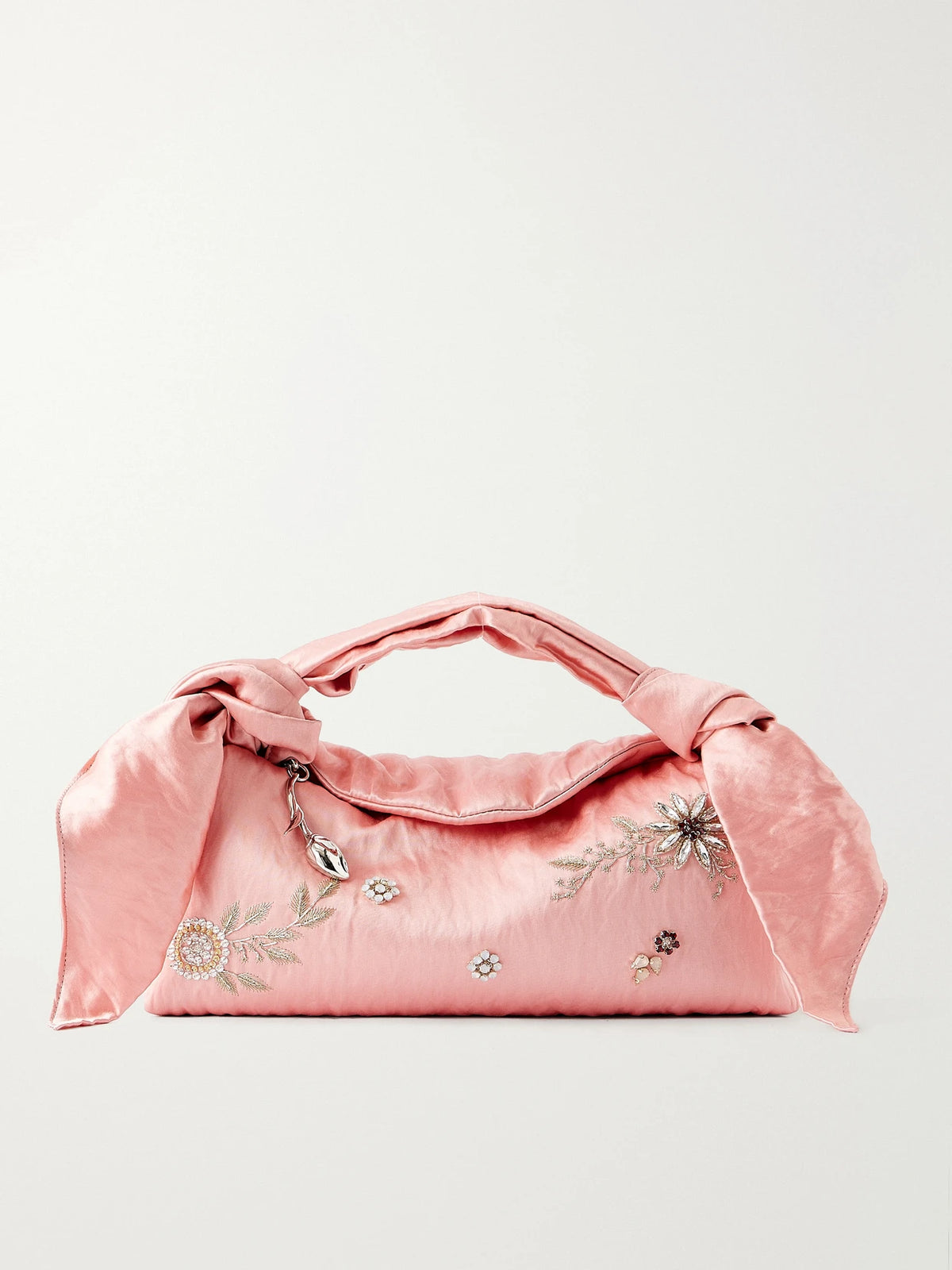 Erdem East West Bloom Crystal-embellished Embroidered Textured Satin Top-handle Bag