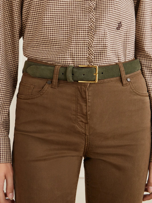 Image of Belts. Product name - Narrow Suede Belt in Dark green colour by brand - Anderson's