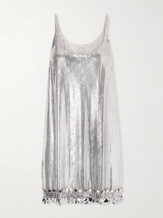 Image of Dresses. Product name - Chainmail Mini Dress in Silver colour by brand - RABANNE