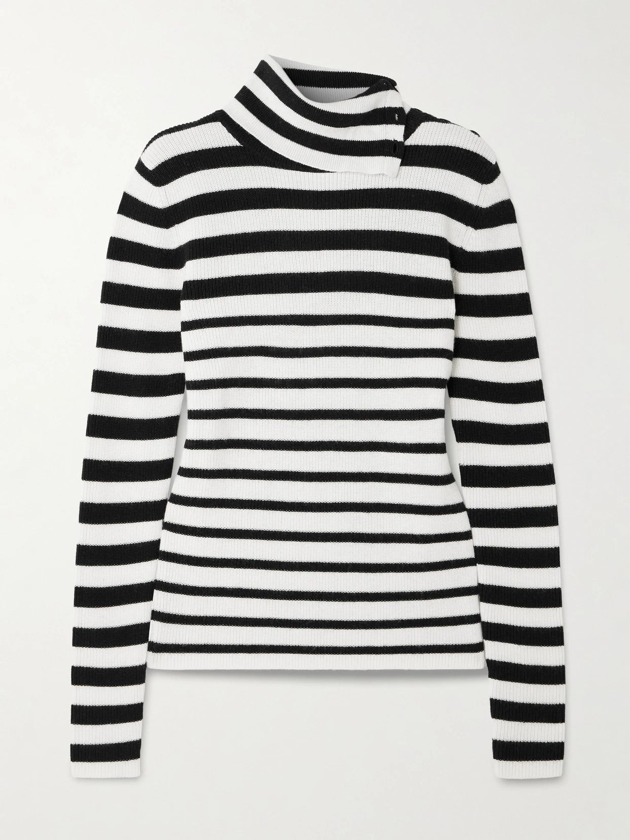 Sabrine Button-detailed Striped Ribbed Cotton And Cashmere-blend Turtleneck Sweater