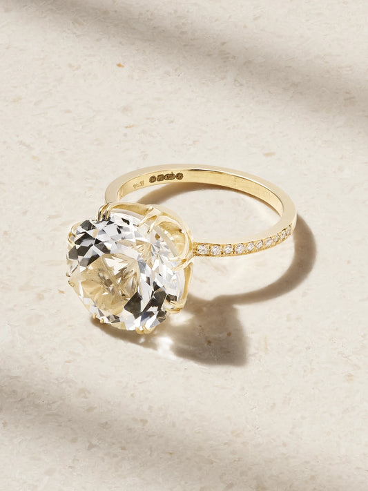 Solitaire Crown 18-karat Gold, Topaz And Diamond Ring