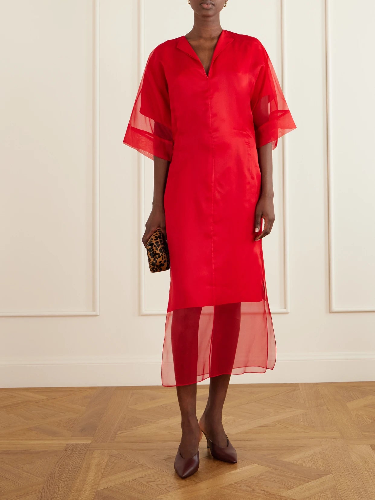 Image of Dresses. Product name - The Zuri Silk-organza Midi Dress in Red colour by brand - Brandon Maxwell