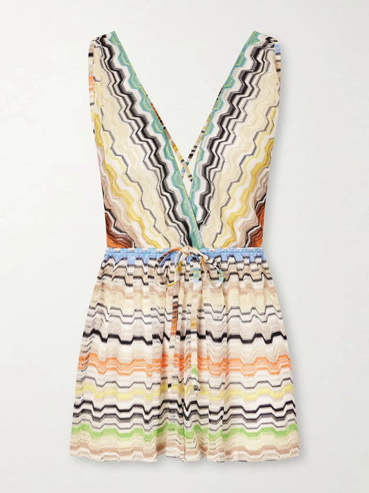 Image of Bodysuits. Product name - Mare Striped Crochet-knit Playsuit in Multi colour by brand - Missoni