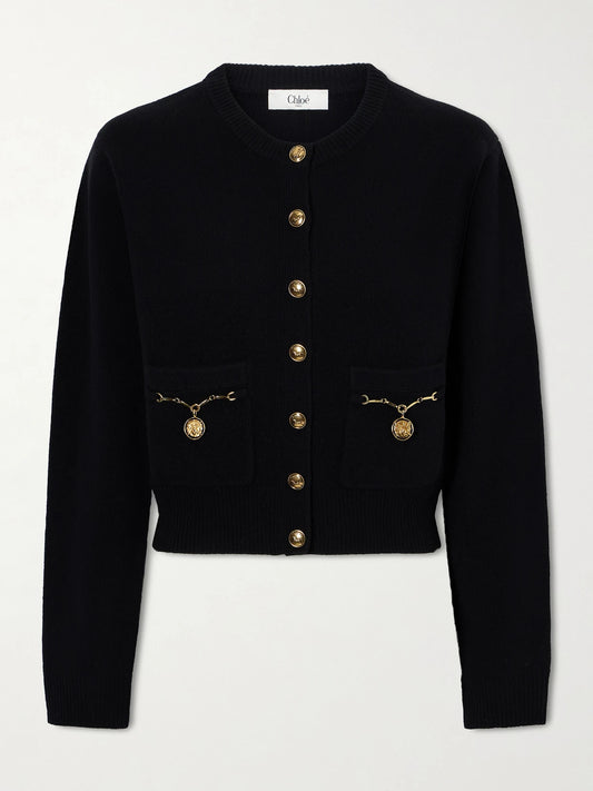 Cropped Embellished Wool And Cashmere-blend Cardigan