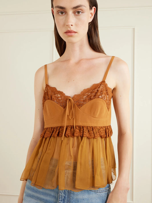 Lace-trimmed Silk Crepe Tank