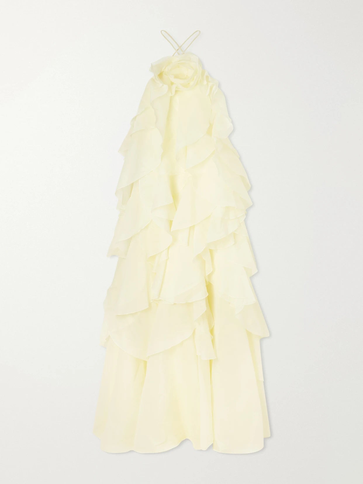 Image of Dresses. Product name - Pandorea Appliquéd Ruffled Organza Gown in Yellow colour by brand - Aje