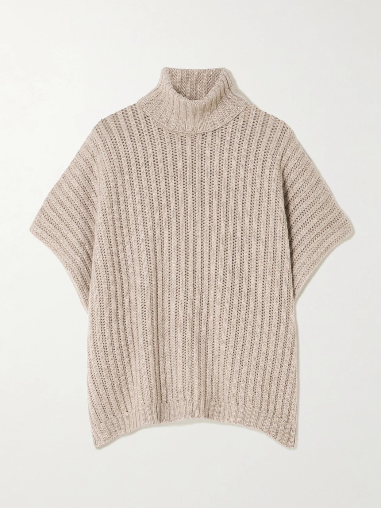 Image of a model wearing Outerwear. Product name - Ribbed Cashmere Turtleneck Sweater in Brown colour by brand - Brunello Cucinelli