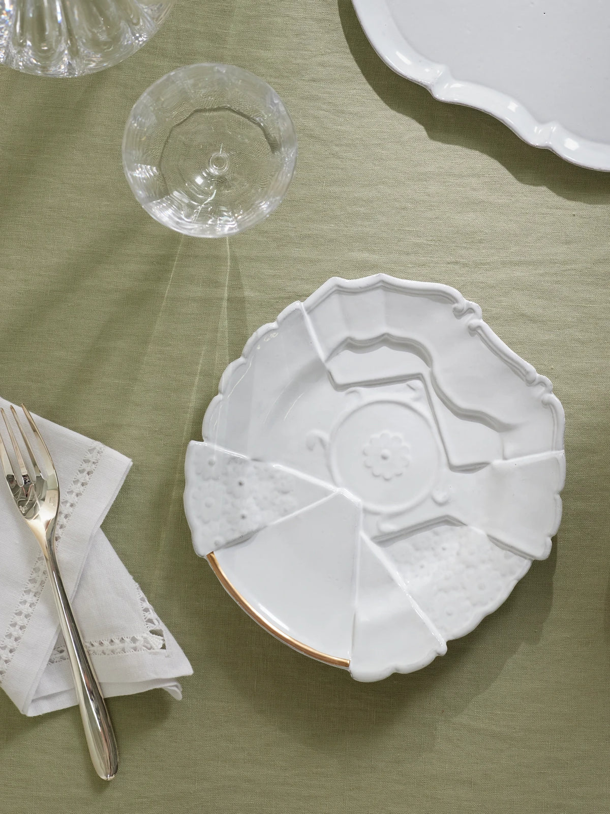 Image of Tableware. Product name - + Sacai Patchwork Gold-plated Ceramic Dinner Plate in White colour by brand - Astier De Villatte