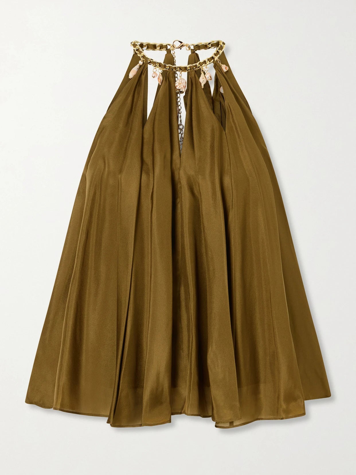 Image of Blouses. Product name - Mahon Embellished Gathered Silk-satin Blouse in Green colour by brand - Zimmermann
