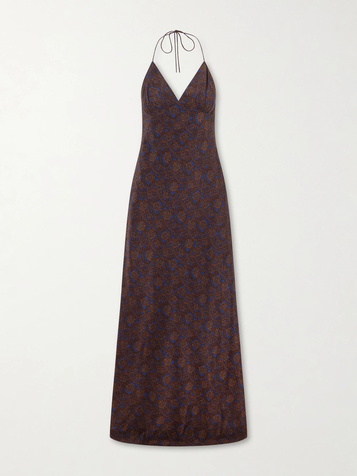 Image of Dresses. Product name - Open-back Printed Silk-crepe De Chine Halterneck Maxi Dress in Brown colour by brand - Matteau