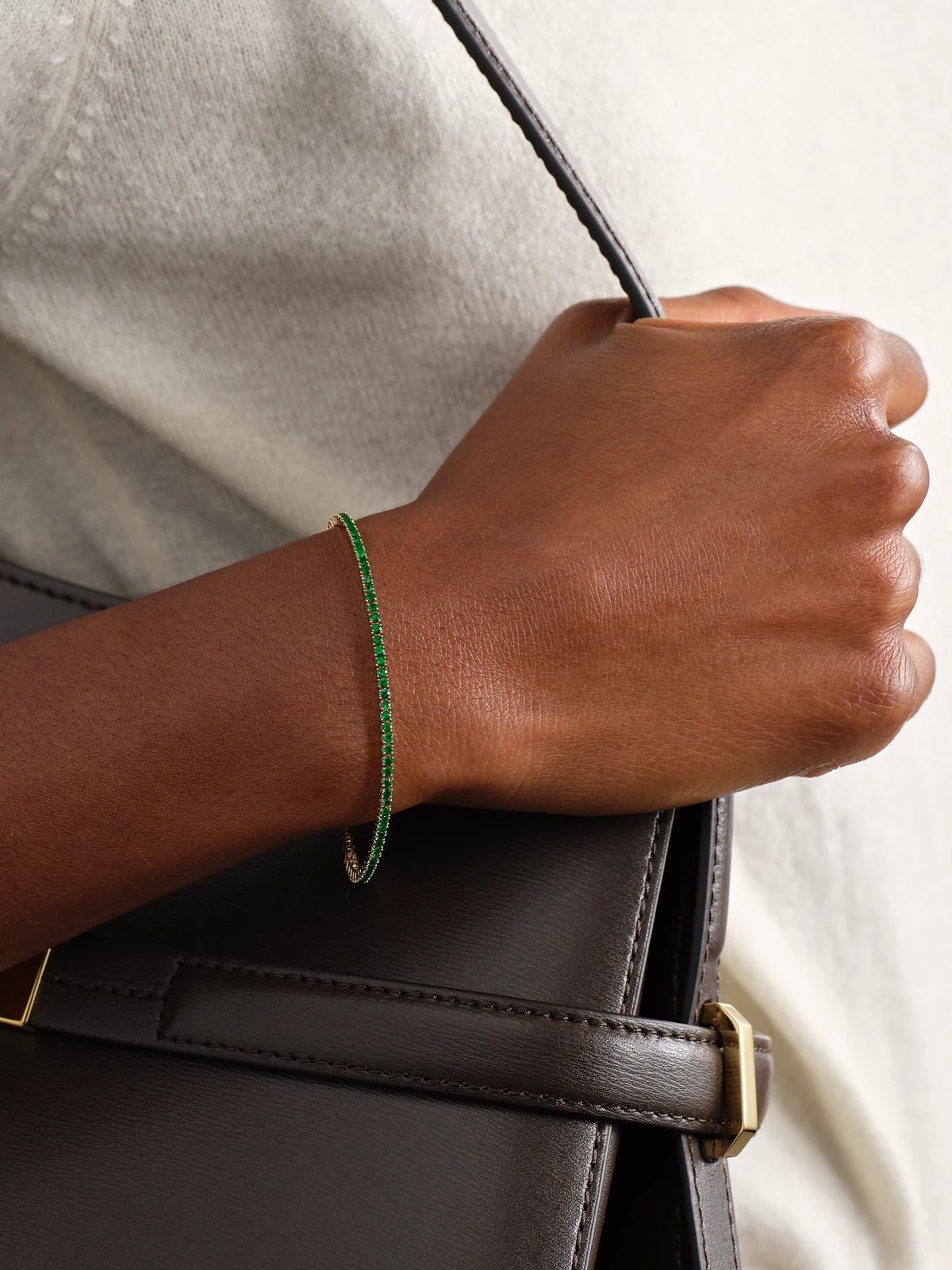 Image of Bracelets. Product name - 14-karat Gold Emerald Tennis Bracelet in Green colour by brand - Sydney Evan