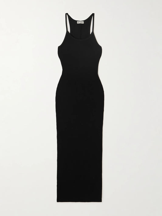 Image of Dresses. Product name - Tank Ribbed Stretch-jersey Maxi Dress in Black colour by brand - ÉTERNE
